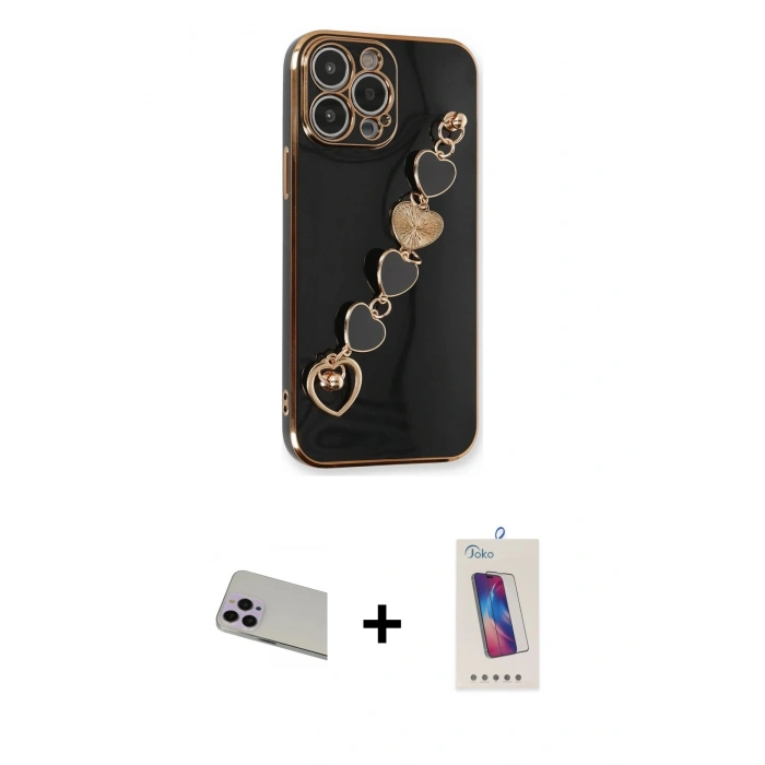 MARSİLYAN™- iPhone 13 Pro Max Kılıf Nova Işık Prime - Siyah Joko 5D Cam + Rainbow Kamera Lens Koruma Cam - MR