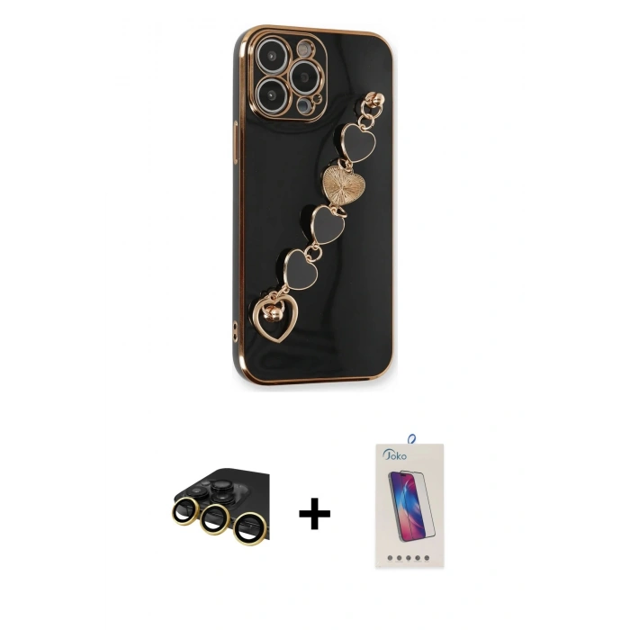 MARSİLYAN™- iPhone 13 Pro Max Kılıf Nova Işık Prime - Siyah Joko 5D Cam + Raze Metal Kamera Lens - GD