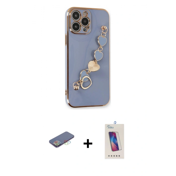 MARSİLYAN™- iPhone 13 Pro Max Kılıf Nova Işık Prime - Siyah Joko 5D Cam + Renkli Kamera Lens Koruma Cam - MI