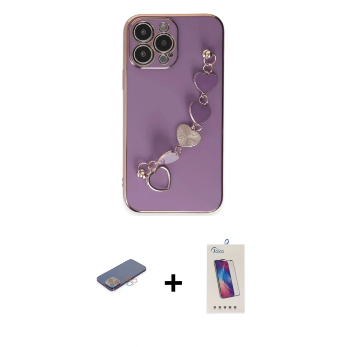 MARSİLYAN™- iPhone 13 Pro Max Kılıf Nova Işık Prime - Siyah Joko 5D Cam + Renkli Kamera Lens Koruma Cam - PE
