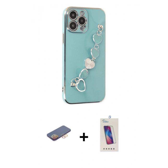 MARSİLYAN™- iPhone 13 Pro Max Kılıf Nova Işık Prime - Siyah Joko 5D Cam + Renkli Kamera Lens Koruma Cam - TU