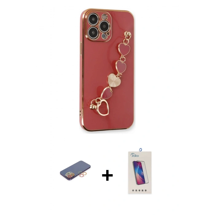 MARSİLYAN™- iPhone 13 Pro Max Kılıf Nova Işık Prime - Siyah Joko 5D Cam + Renkli Kamera Lens Koruma Cam - TU