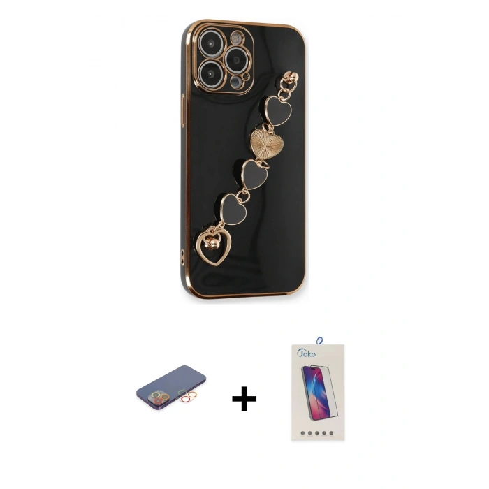MARSİLYAN™- iPhone 13 Pro Max Kılıf Nova Işık Prime - Siyah Joko 5D Cam + Renkli Kamera Lens Koruma Cam - TU