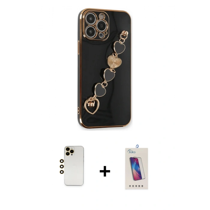 MARSİLYAN™- iPhone 13 Pro Max Kılıf Nova Işık Prime - Siyah Joko 5D Cam + Shine Kamera Lens - GD