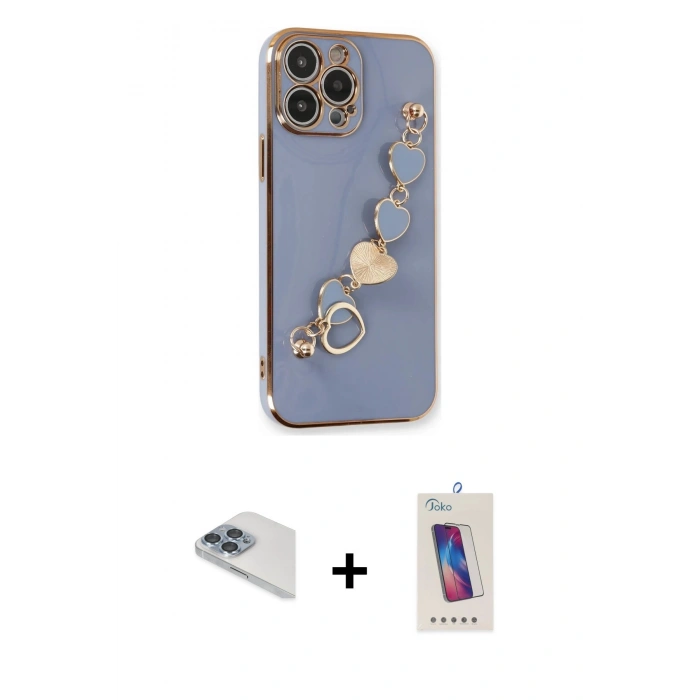MARSİLYAN™- iPhone 13 Pro Max Kılıf Nova Işık Prime - Siyah Joko 5D Cam + Sierra Blue Pers Alüminyum Kamera Lens