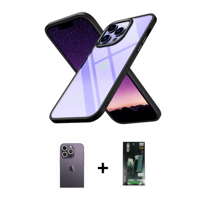 MARSİLYAN™- iPhone 13 Pro Max Kılıf Nova Işık Serisi - Şeffaf 360 Full Body Arka Koruyucu + Neon Fosforlu Kamera Lens - BZ