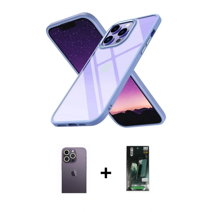 MARSİLYAN™- iPhone 13 Pro Max Kılıf Nova Işık Serisi - Şeffaf 360 Full Body Arka Koruyucu + Neon Fosforlu Kamera Lens - BZ