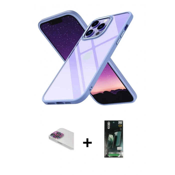 MARSİLYAN™- iPhone 13 Pro Max Kılıf Nova Işık Serisi - Şeffaf 360 Full Body Arka Koruyucu + Pers Alüminyum Kamera Lens - GI