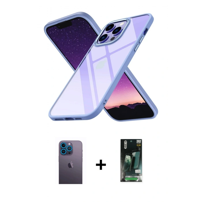MARSİLYAN™- iPhone 13 Pro Max Kılıf Nova Işık Serisi - Şeffaf 360 Full Body Arka Koruyucu + Neon Fosforlu Kamera Lens - MI