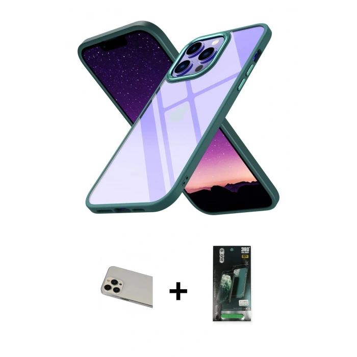 MARSİLYAN™- iPhone 13 Pro Max Kılıf Nova Işık Serisi - Şeffaf 360 Full Body Arka Koruyucu + Rainbow Kamera Lens Koruma Cam - REGD