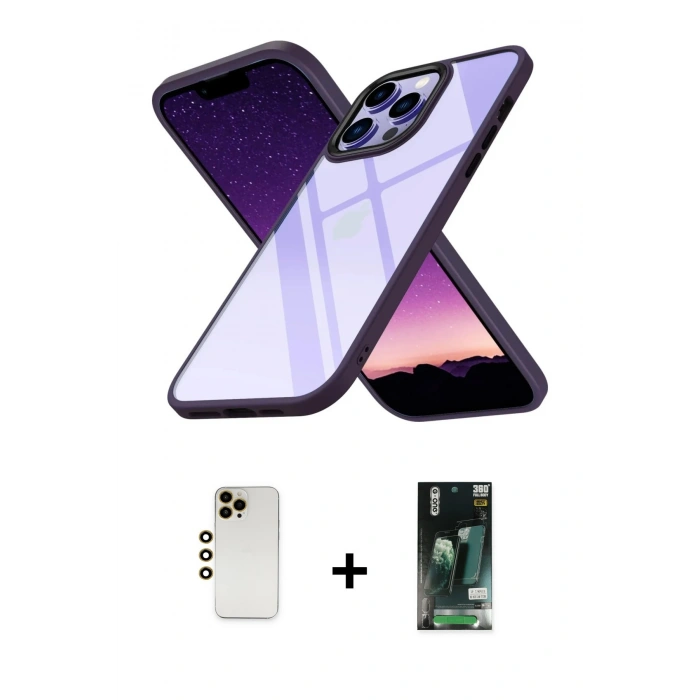 MARSİLYAN™- iPhone 13 Pro Max Kılıf Nova Işık Serisi - Şeffaf 360 Full Body Arka Koruyucu + Shine Kamera Lens - GD