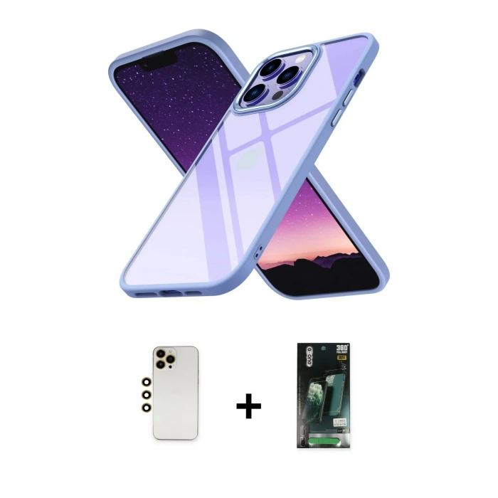 MARSİLYAN™- iPhone 13 Pro Max Kılıf Nova Işık Serisi - Şeffaf 360 Full Body Arka Koruyucu + Shine Kamera Lens - GD