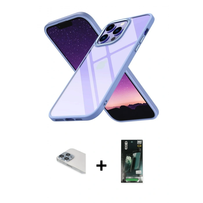 MARSİLYAN™- iPhone 13 Pro Max Kılıf Nova Işık Serisi - Şeffaf 360 Full Body Arka Koruyucu + Pers Alüminyum Kamera Lens - SABE