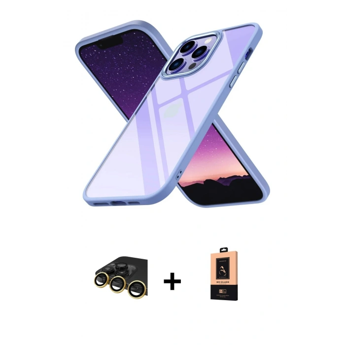 MARSİLYAN™- iPhone 13 Pro Max Kılıf Nova Işık Serisi - Şeffaf Maxco Cam Ekran Koruyucu + Raze Metal Kamera Lens - GD