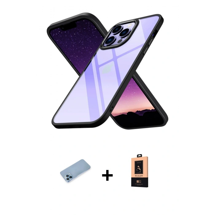 MARSİLYAN™- iPhone 13 Pro Max Kılıf Nova Işık Serisi - Şeffaf Maxco Cam Ekran Koruyucu + Shine Kamera Lens Koruma Cam - MI