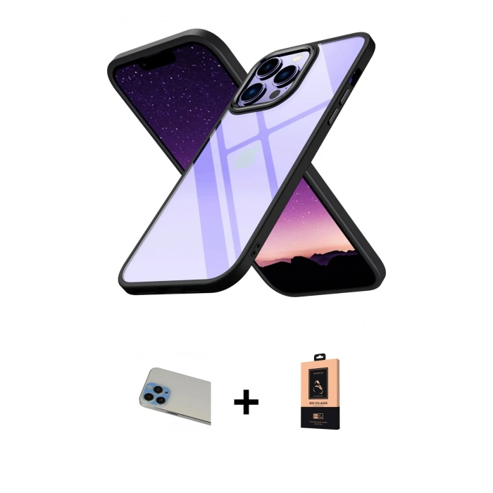 MARSİLYAN™- iPhone 13 Pro Max Kılıf Nova Işık Serisi - Şeffaf Maxco Cam Ekran Koruyucu + Rainbow Kamera Lens Koruma Cam - MI