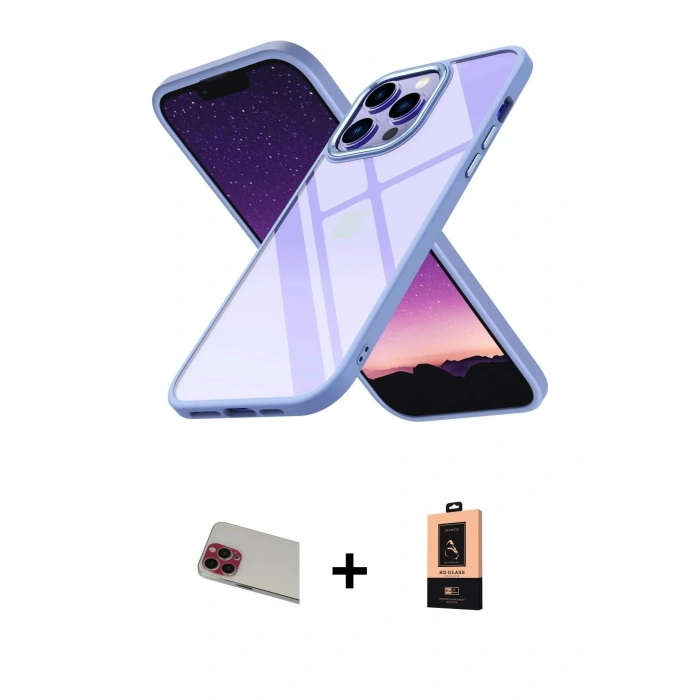 MARSİLYAN™- iPhone 13 Pro Max Kılıf Nova Işık Serisi - Şeffaf Maxco Cam Ekran Koruyucu + Rainbow Kamera Lens Koruma Cam - KI