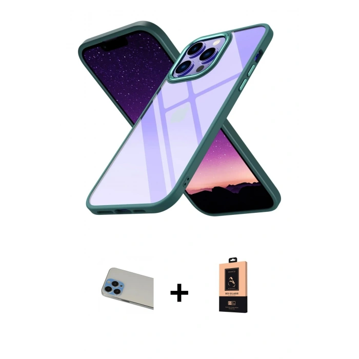 MARSİLYAN™- iPhone 13 Pro Max Kılıf Nova Işık Serisi - Şeffaf Maxco Cam Ekran Koruyucu + Rainbow Kamera Lens Koruma Cam - MI