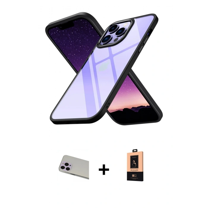 MARSİLYAN™- iPhone 13 Pro Max Kılıf Nova Işık Serisi - Şeffaf Maxco Cam Ekran Koruyucu + Rainbow Kamera Lens Koruma Cam - MR