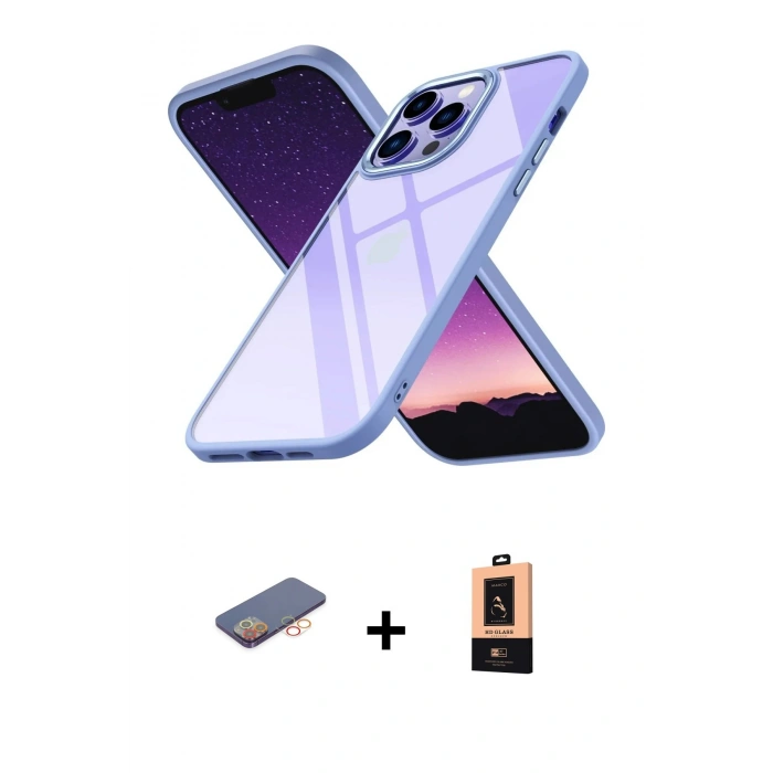 MARSİLYAN™- iPhone 13 Pro Max Kılıf Nova Işık Serisi - Şeffaf Maxco Cam Ekran Koruyucu + Renkli Kamera Lens Koruma Cam - TU