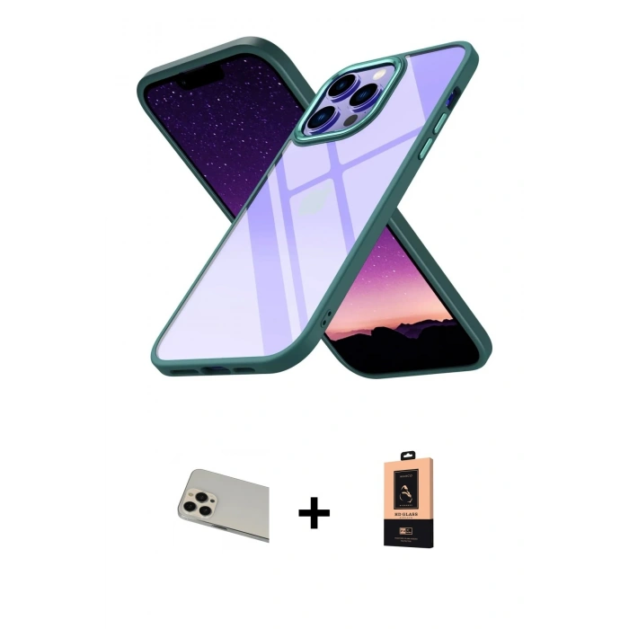MARSİLYAN™- iPhone 13 Pro Max Kılıf Nova Işık Serisi - Şeffaf Maxco Cam Ekran Koruyucu + Rainbow Kamera Lens Koruma Cam - REGD