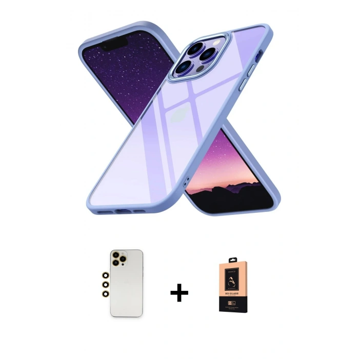 MARSİLYAN™- iPhone 13 Pro Max Kılıf Nova Işık Serisi - Şeffaf Maxco Cam Ekran Koruyucu + Shine Kamera Lens - GD