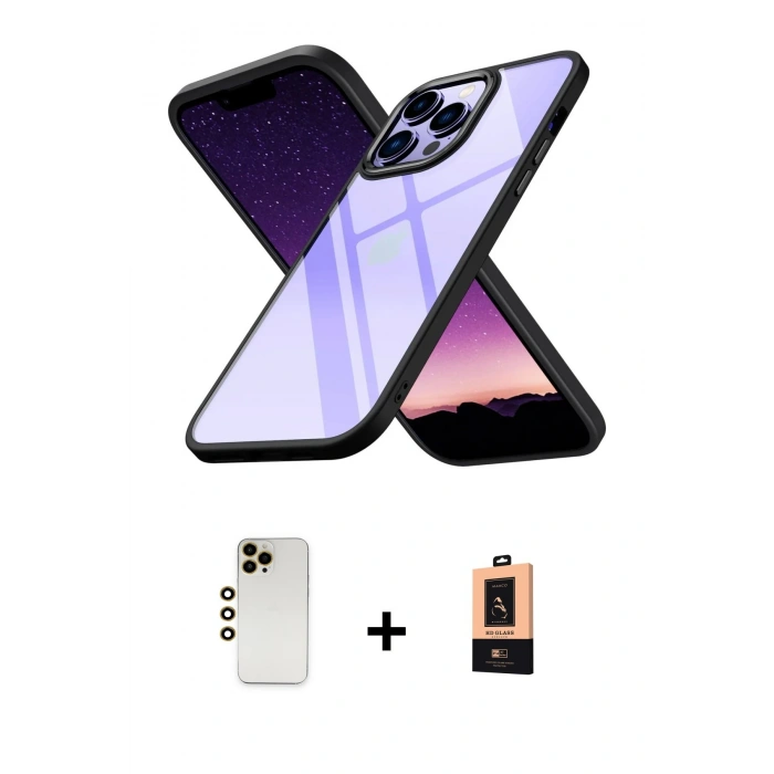 MARSİLYAN™- iPhone 13 Pro Max Kılıf Nova Işık Serisi - Şeffaf Maxco Cam Ekran Koruyucu + Shine Kamera Lens - GD