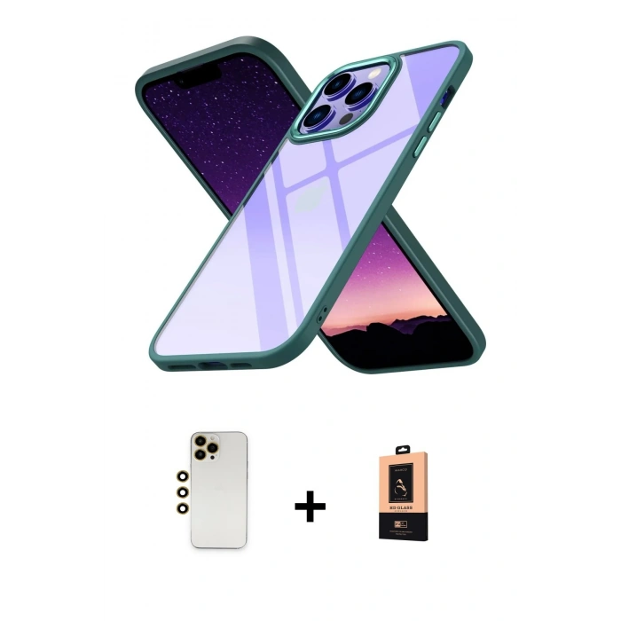 MARSİLYAN™- iPhone 13 Pro Max Kılıf Nova Işık Serisi - Şeffaf Maxco Cam Ekran Koruyucu + Shine Kamera Lens - GD