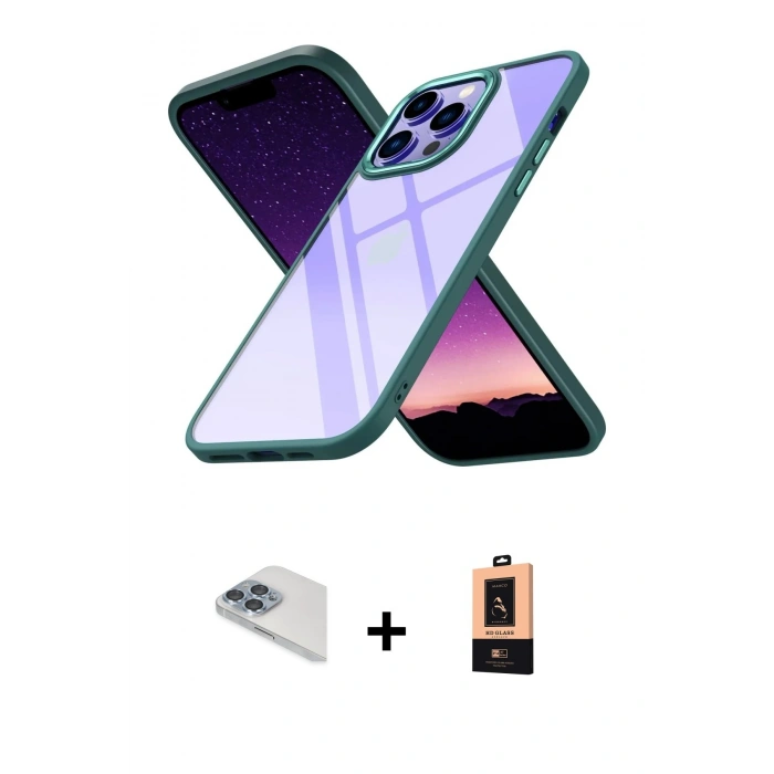 MARSİLYAN™- iPhone 13 Pro Max Kılıf Nova Işık Serisi - Şeffaf Maxco Cam Ekran Koruyucu + Sierra Blue Pers Alüminyum Kamera Lens
