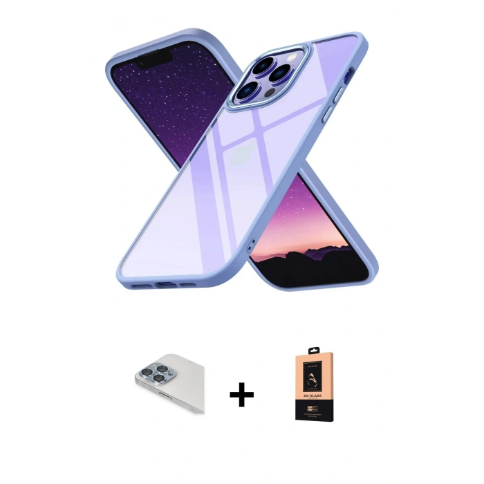 MARSİLYAN™- iPhone 13 Pro Max Kılıf Nova Işık Serisi - Şeffaf Maxco Cam Ekran Koruyucu + Sierra Blue Pers Alüminyum Kamera Lens