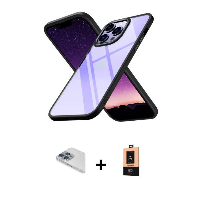 MARSİLYAN™- iPhone 13 Pro Max Kılıf Nova Işık Serisi - Şeffaf Maxco Cam Ekran Koruyucu + Sierra Blue Pers Alüminyum Kamera Lens