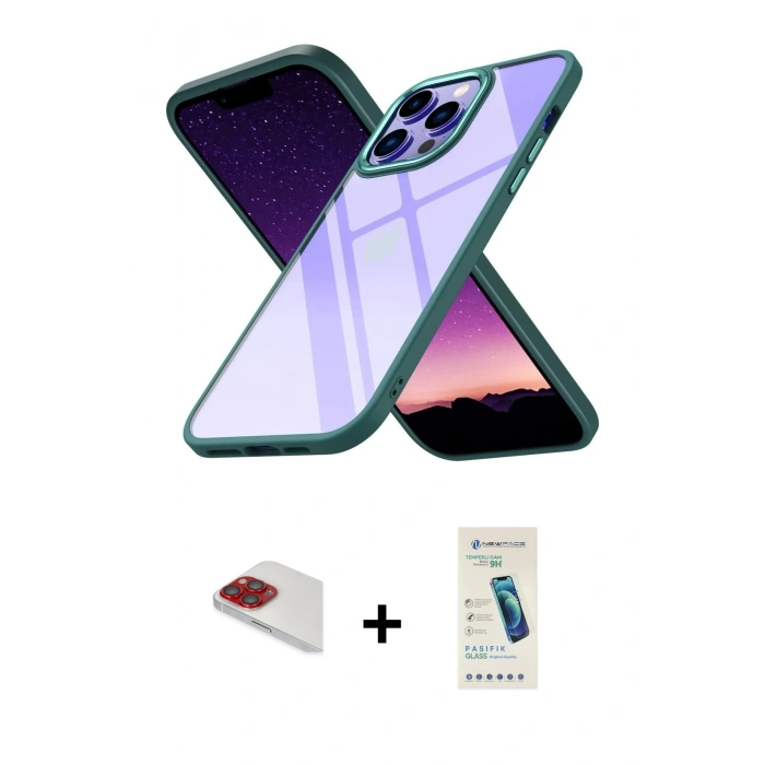 MARSİLYAN™- iPhone 13 Pro Max Kılıf Nova Işık Serisi - Şeffaf Pasifik Cam Ekran Koruyucu + Pers Alüminyum Kamera Lens - KI