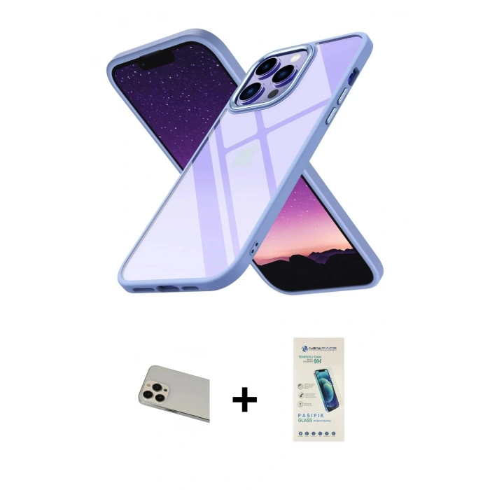 MARSİLYAN™- iPhone 13 Pro Max Kılıf Nova Işık Serisi - Şeffaf Pasifik Cam Ekran Koruyucu + Rainbow Kamera Lens Koruma Cam - REGD