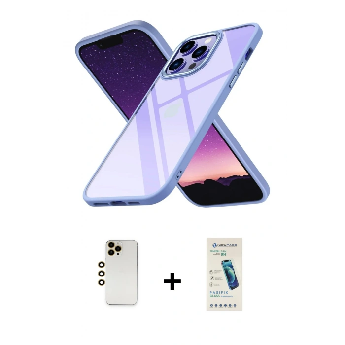 MARSİLYAN™- iPhone 13 Pro Max Kılıf Nova Işık Serisi - Şeffaf Pasifik Cam Ekran Koruyucu + Shine Kamera Lens - GD