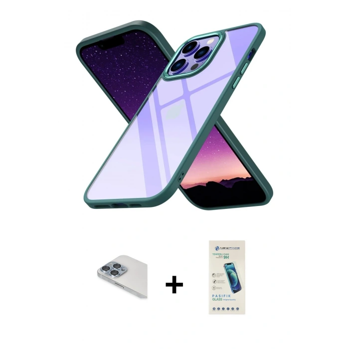MARSİLYAN™- iPhone 13 Pro Max Kılıf Nova Işık Serisi - Şeffaf Pasifik Cam Ekran Koruyucu + Pers Alüminyum Kamera Lens - SABE