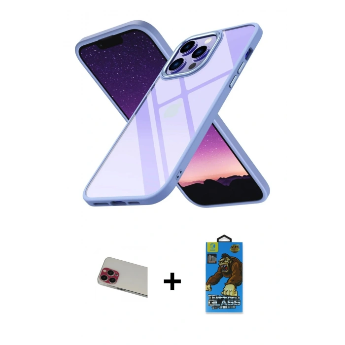 MARSİLYAN™- iPhone 13 Pro Max Kılıf Nova Işık Serisi - Siyah 18D Cam Ekran Koruyucu + Rainbow Kamera Lens Koruma Cam - KI