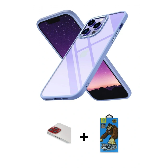 MARSİLYAN™- iPhone 13 Pro Max Kılıf Nova Işık Serisi - Siyah 18D Cam Ekran Koruyucu + Pers Alüminyum Kamera Lens - KI