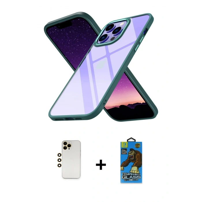 MARSİLYAN™- iPhone 13 Pro Max Kılıf Nova Işık Serisi - Siyah 18D Cam Ekran Koruyucu + Shine Kamera Lens - GD