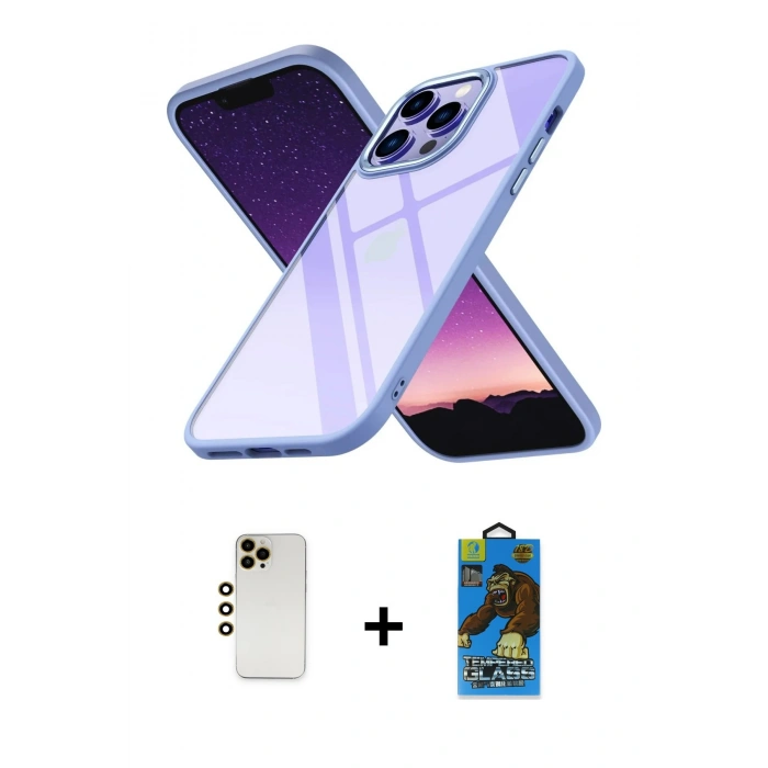 MARSİLYAN™- iPhone 13 Pro Max Kılıf Nova Işık Serisi - Siyah 18D Cam Ekran Koruyucu + Shine Kamera Lens - GD