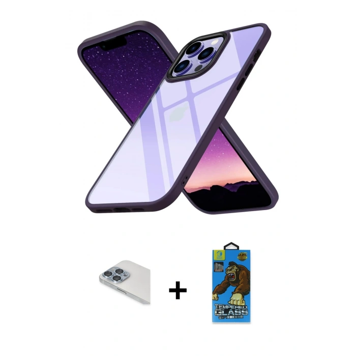 MARSİLYAN™- iPhone 13 Pro Max Kılıf Nova Işık Serisi - Siyah 18D Cam Ekran Koruyucu + Sierra Blue Pers Alüminyum Kamera Lens