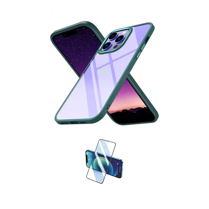 MARSİLYAN™- iPhone 13 Pro Max Kılıf Nova Işık Serisi - Siyah 3D Antistatik Cam Ekran Koruyucu
