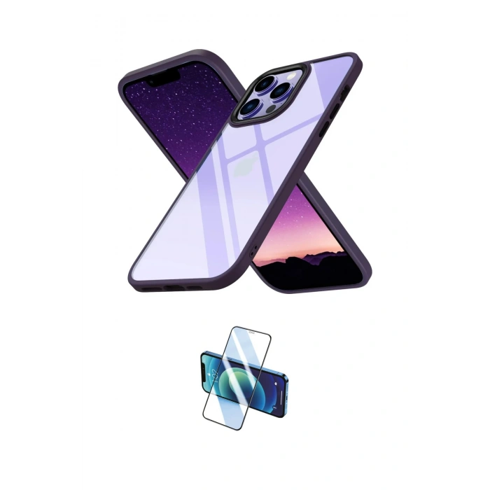 MARSİLYAN™- iPhone 13 Pro Max Kılıf Nova Işık Serisi - Siyah 3D Antistatik Cam Ekran Koruyucu