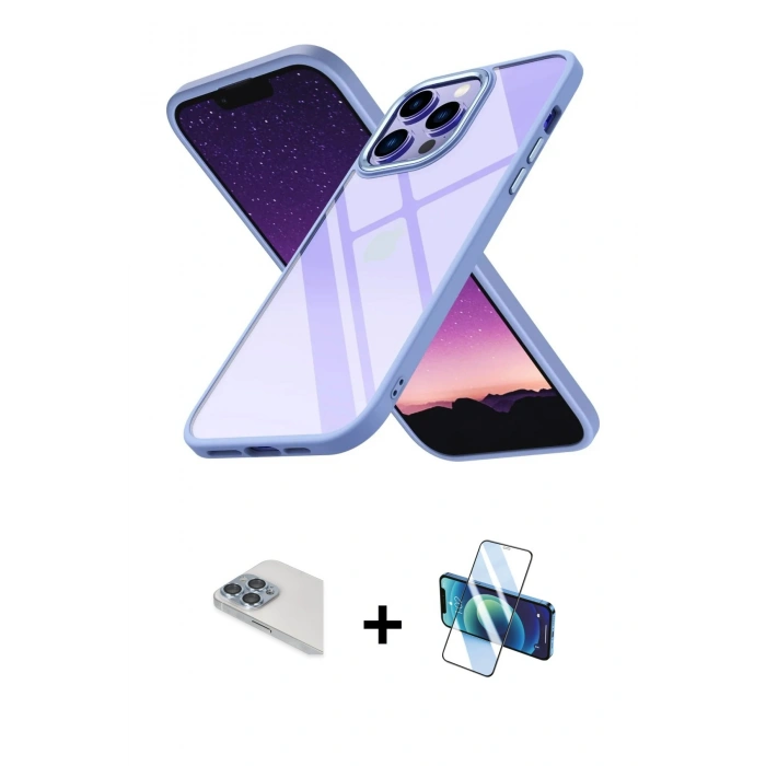 MARSİLYAN™- iPhone 13 Pro Max Kılıf Nova Işık Serisi - Siyah 3D Antistatik Cam Ekran Koruyucu + Pers Alüminyum Kamera Lens - SABE