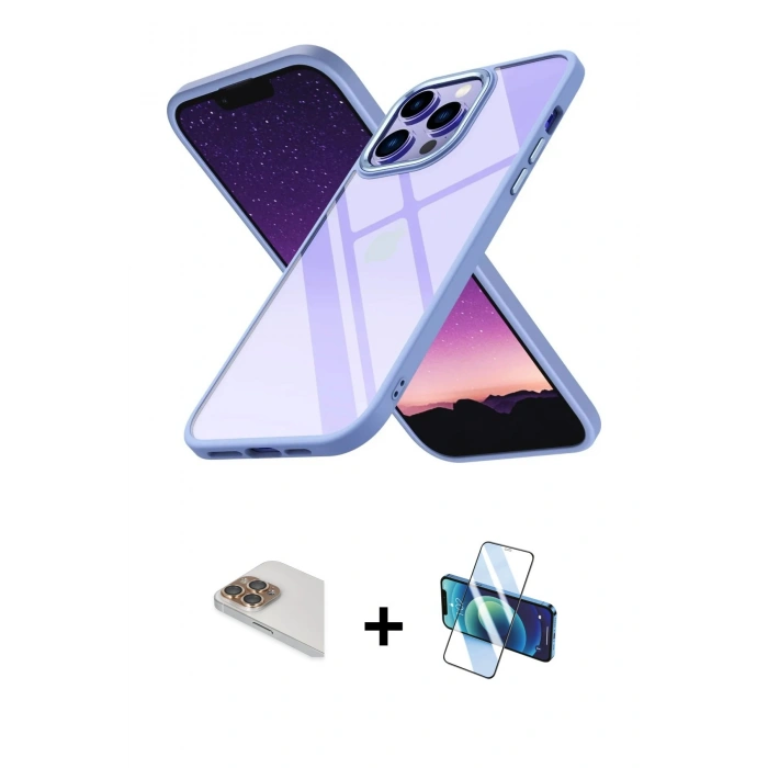 MARSİLYAN™- iPhone 13 Pro Max Kılıf Nova Işık Serisi - Siyah 3D Antistatik Cam Ekran Koruyucu + Pers Alüminyum Kamera Lens - GD