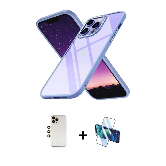 MARSİLYAN™- iPhone 13 Pro Max Kılıf Nova Işık Serisi - Siyah 3D Antistatik Cam Ekran Koruyucu + Shine Kamera Lens - GD