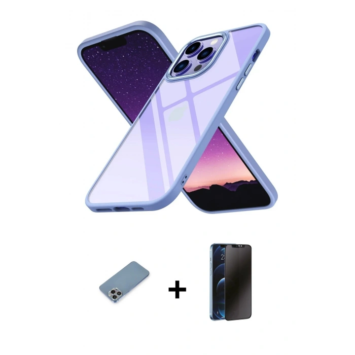 MARSİLYAN™- iPhone 13 Pro Max Kılıf Nova Işık Serisi - Siyah 3D Antistatik Hayalet Cam Ekran Koruyucu + Shine Kamera Lens Koruma Cam - GI