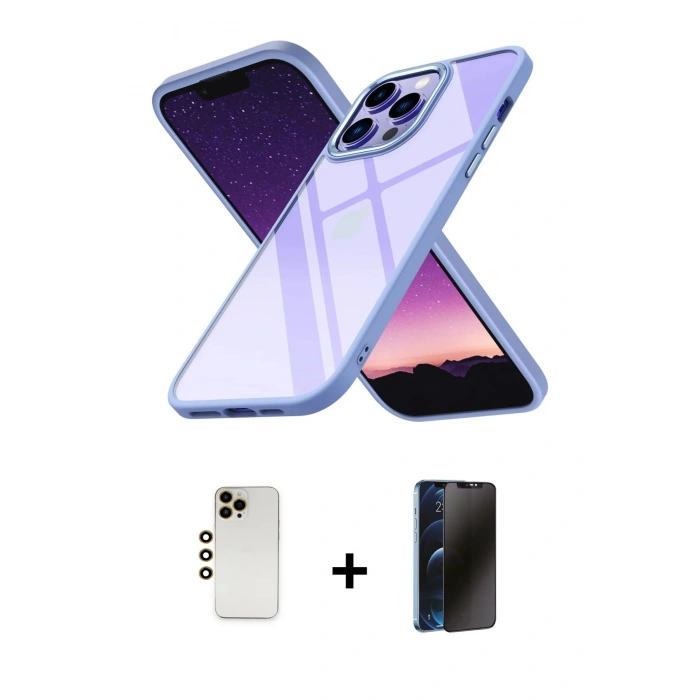 MARSİLYAN™- iPhone 13 Pro Max Kılıf Nova Işık Serisi - Siyah 3D Antistatik Hayalet Cam Ekran Koruyucu + Shine Kamera Lens - GD