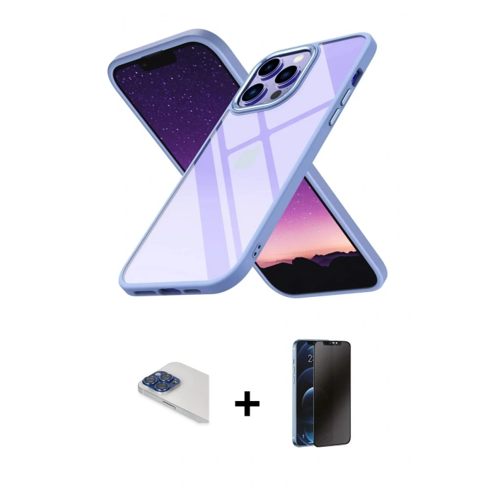 MARSİLYAN™- iPhone 13 Pro Max Kılıf Nova Işık Serisi - Siyah 3D Antistatik Hayalet Cam Ekran Koruyucu + Pers Alüminyum Kamera Lens - LT