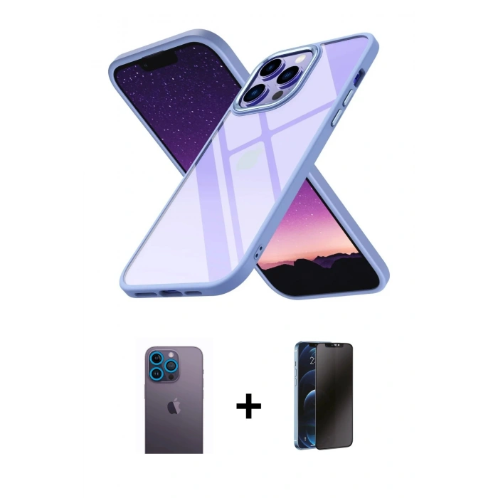 MARSİLYAN™- iPhone 13 Pro Max Kılıf Nova Işık Serisi - Siyah 3D Antistatik Hayalet Cam Ekran Koruyucu + Neon Fosforlu Kamera Lens - MI