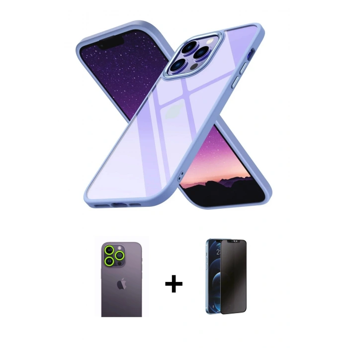 MARSİLYAN™- iPhone 13 Pro Max Kılıf Nova Işık Serisi - Siyah 3D Antistatik Hayalet Cam Ekran Koruyucu + Neon Fosforlu Kamera Lens - YL